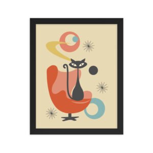 Mid Century Modern Wall Art - Framed Cat Print for Home Decor