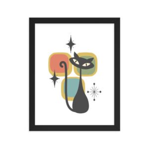 Mid Century Modern Wall Art - Framed Cat Print for Home Decor